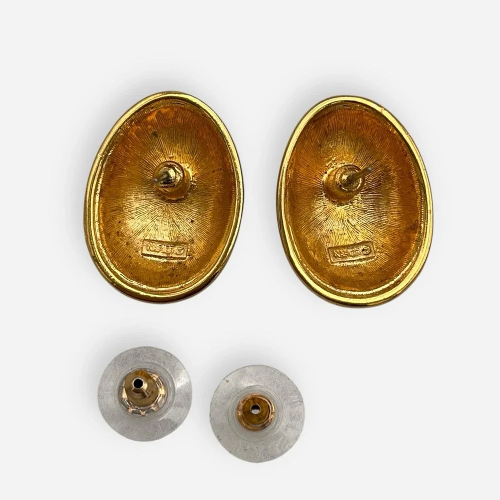 Vintage Napier Gold Tone Rope‎ Basket Weave Post Earrings Oval